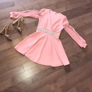 Pink embellished fit & flare dress